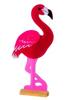 Felt Flamingo on wooden base h=64cm