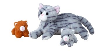 Plush cat with 2 cat babys l=25cm