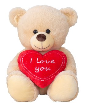 Bear sitting with heart "I love you"