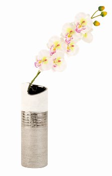 Moderne Vase silber/weißes Muster h=30cm