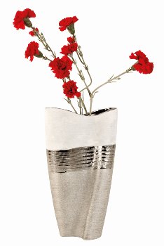 Moderne große Vase silber/weißes Muster