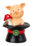 Pig with mushroom in hand sitting on