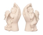 Angel white in protective hands h=24cm