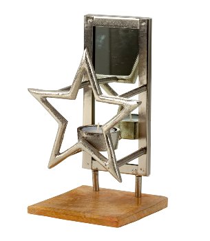 Star before mirror on wooden base f.