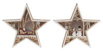 Wooden xmas star with LED-light h=25cm