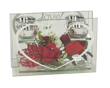 Glass decoration with red rose and tulip