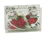 Glass decoration with red rose and tulip