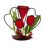 Metal decoration heart with red tulip