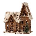 Wooden house with LED light h=26cm