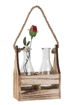 Glass vase with wooden tray h=20,5cm