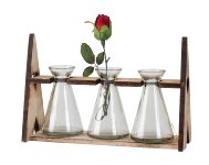 Glass vase with wooden tray h=17,5cm