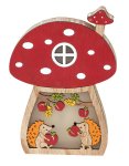 Wooden flying agaric with hedgehog &