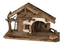 Wooden house with LED-light h=22cm