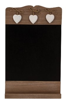 Wooden blackboard with 3 hearts 24x39cm