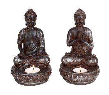 Buddha sitzend braun mit Teelichthalter