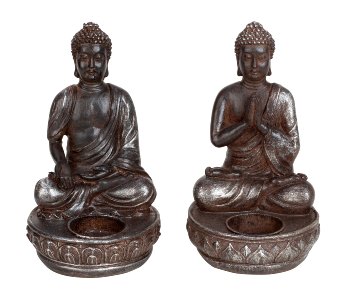 Buddha sitzend braun mit Teelichthalter