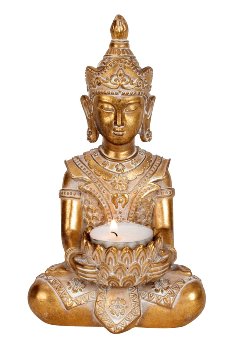 Buddha sitzend gold mit Teelichthalter