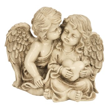 Angel couple sitting with heart in hand