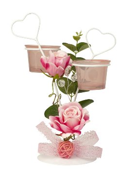 Metalldeko Herz mit rosa Rosen & 2