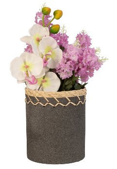 Metall-Vase mit Bast-Rand h=17cm d=14cm