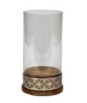 Candle holder with wooden base and glass
