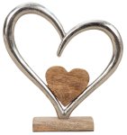 Double heart on wooden base h=22cm