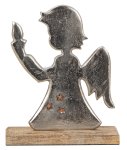 Metal-Angel on wooden base h=19cm w=15cm