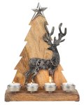 Wooden tree with metal reindeer and 4