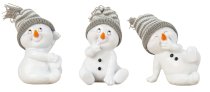 Cute snowman with grey/white hat sitting