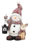 Snowman standing with reindeer & lantern