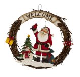 Wooden xmas wreath "Welcome" with santa
