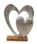 Double Heart on wooden base h=21cm