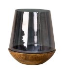 Wooden bowl with glass as candle holder