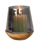Wooden bowl with glass as candle holder