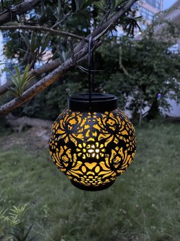 Metal solar decoration black with floral