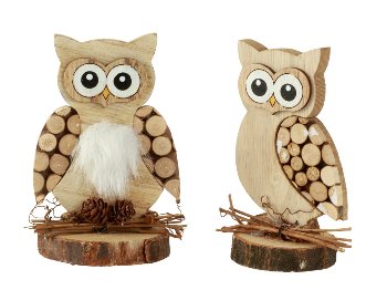 Wooden owl h=14-14,5cm asst.