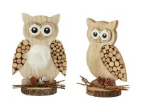 Wooden owl h=18-18,5cm asst.