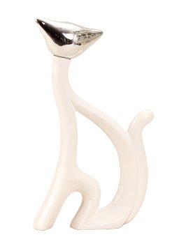Skulptur "Katze" silber/weiß h=36,5cm