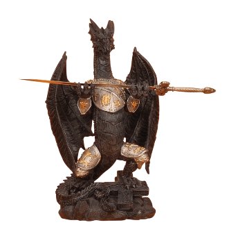 Dragon with armor + metal sword h=29cm