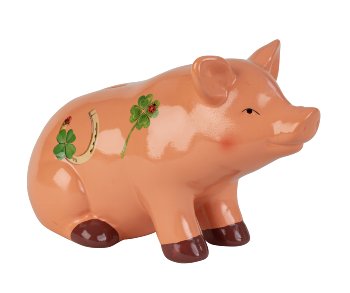 Money pig sitting with lucky symbols