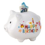 Money pig "Happy Birthday" h=14cm l=18cm