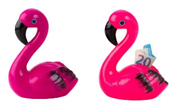 Flamingo money box h=19cm w=14,5cm asst.
