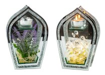 Glasdeko mit Blumen & LED-Licht f.