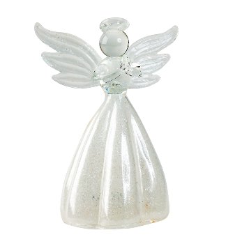 Glass angel with white glitter skirt for