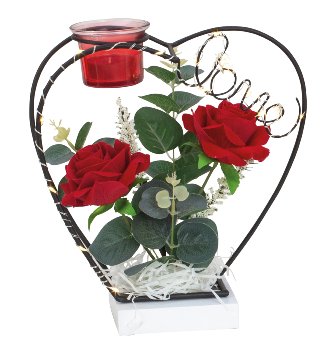 Metal decoration with red roses and LED