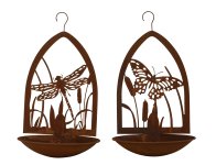 Metal bird feeder station with dragonfly