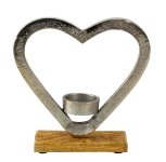 Heart on wooden base f. T-light h=15cm