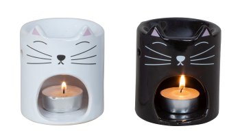 Oil burner cats white & black h=9cm