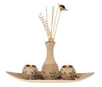 Teelichthalter-Set m.Deko-Steinen+Vase