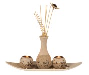 Teelichthalter-Set m.Deko-Steinen+Vase